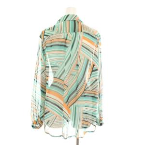 jun ashida シアーシャツ ブラウス 長袖 マルチストライプ柄 絹 シルク M 緑 グリーン オレンジ 黒 ブラック