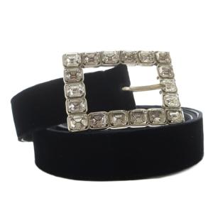 ベルト ハトメ ビジューバックル ベロア 黒 ブラック /AN20 OH