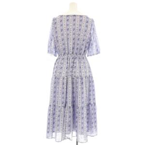 axes femme カワイイ kawaii プチローズ柄ワンピース ロング  半袖 丸襟 リボン パールボタン レース M