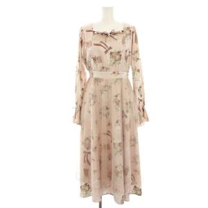 ローズアンヴィタシオンワンピース マキシ ロング 花柄 長袖 裾フリル レース リボン スクエアネック