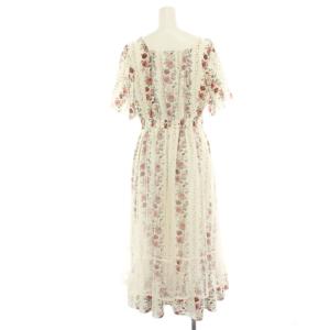 axes femme 薔薇柄ラッフルチュールワンピース 花柄 半袖 スクエアネック レース ロング マキシ F 白 ホワイト