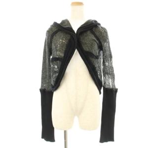 カーディガン ボレロ フード 長袖 S グレー 黒 ブラック /OR