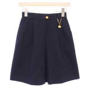 ハーフパンツ ショートパンツ タック ジップフライ ロゴチャーム 刺繍 38 紺 ネイビー /BB