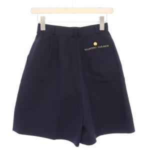 VALENTINO GARAVANI ハーフパンツ ショートパンツ タック ジップフライ ロゴチャーム 刺繍 38 紺 ネイビー /BB