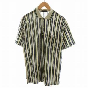 ポロシャツ 半袖 ストライプ柄 コットン L ベージュ 緑 グリーン 青 ブルー /AN29