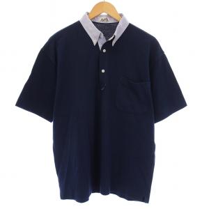 ポロシャツ 半袖 ボタンダウン レギュラーカラー ハーフボタン 鹿の子 切替 ストレッチ 紺 ネイビー