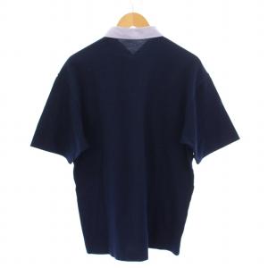 HERMES ポロシャツ 半袖 ボタンダウン レギュラーカラー ハーフボタン 鹿の子 切替 ストレッチ 紺 ネイビー