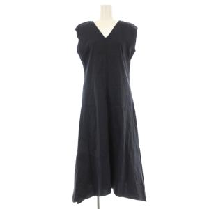 ECO CRUNCH WASH STINA ノースリーブワンピース ロング Vネック リネン混 38 紺