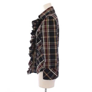 NARA CAMICIE シャツ ブラウス 七分袖 チェック柄 フリル 0 黒 ベージュ 赤 10-62-02-017 /BM