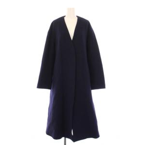 MANTCO ノーカラーコート アウター ロング丈 ウール 38 紺 ネイビー /BB