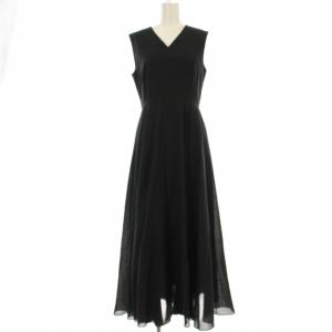 スパンボイルワッシャーロングフレアワンピース ノースリーブ S 黒 ブラック U937-012・4 /OR