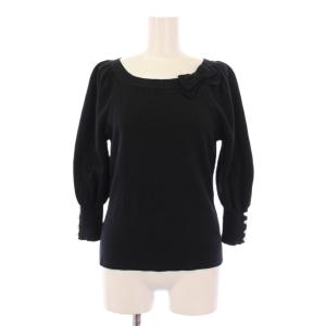 ニット セーター 長袖 クルーネック ストレッチ リボン 38 黒 ブラック /BB