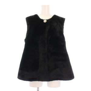 ベスト 前開き クルーネック フェイクファー ビジュー 装飾 38 黒 ブラック /BB