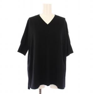 ニット 半袖 Vネック ストレッチ 無地 38 黒 ブラック /BB