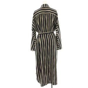 BRAHMIN シャツワンピース マキシ ロング ストライプ 長袖 リボン 38 黒 ブラック ベージュ B69501