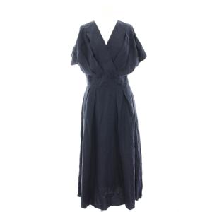 ワンピース ロング マキシ カシュクール 半袖 麻 リネン混 38 紺 ネイビー B66312 /HN