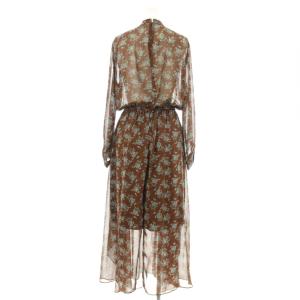 Ameri VINTAGE ワンピース ロング 花柄 長袖 シアー 茶 ブラウン 青 ブルー /OR