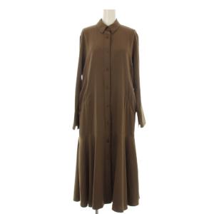 マーメイドラインジャージシャツドレス シャツワンピース ロング 長袖 0 茶 ブラウン 09WF0201116