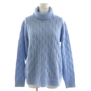 ケーブルニット セーター 長袖 タートルネック ウール カシミヤ混 8 水色 ライトブルー 5002460016-33