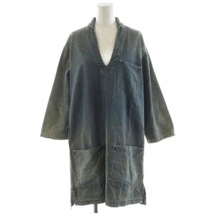 デニムワンピース 長袖 ひざ丈 USED加工 3 青 ブルー /AN31