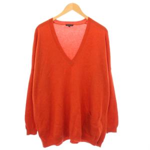 ニット セーター 長袖 Vネック 薄手 無地 ストレッチ カシミヤ S オレンジ /BB