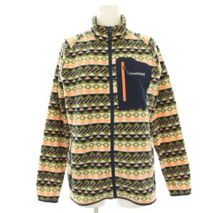 クリマプラス100フリースジャケット ブルゾン ジップアップ 総柄 M 白 ホワイト オレンジ カーキ