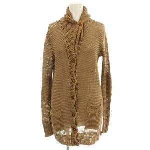 リネン カーディガン ニット ショールカラー S 茶 ブラウン /G