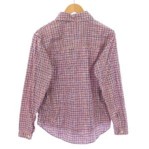 LOLO ペンシルチェックシャツ カジュアル プルオーバー 長袖 ハーフボタン M 赤 レッド 青 ブルー LS-3G2