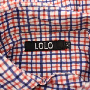 LOLO ペンシルチェックシャツ カジュアル プルオーバー 長袖 ハーフボタン M 赤 レッド 青 ブルー LS-3G2