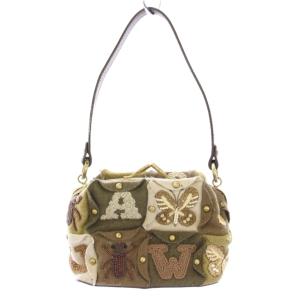 ハンドバッグ がま口 スパンコール ビーズ 刺繍 カーキ /TK