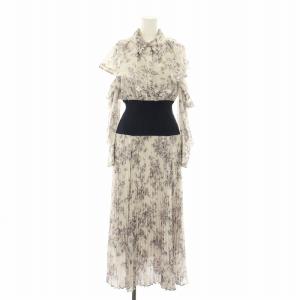 22AW ウエストリブシャツワンピース ロング オフショルダー 長袖 フリル 花柄 絹 シルク混 1 グレー