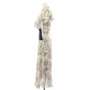SNIDEL 22AW ウエストリブシャツワンピース ロング オフショルダー 長袖 フリル 花柄 絹 シルク混 1 グレー