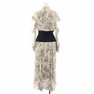 SNIDEL 22AW ウエストリブシャツワンピース ロング オフショルダー 長袖 フリル 花柄 絹 シルク混 1 グレー