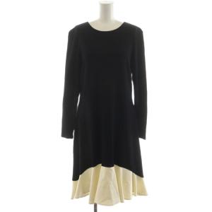 ニットワンピース ロング丈 長袖 切替 40 黒 ブラック 白 ホワイト M8J09-849-09 /AN32