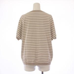 23区 25SS レーヨンポリエステルストレッチプルオーバーニット 半袖 フレンチスリーブ ボーダー柄 38 ベージュ