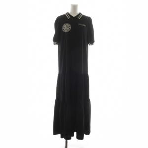 カノコジャージティアードポロワンピース ニット ロング 半袖 刺繍 黒 /RR