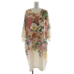 ワンピース ロング丈 7分袖 花柄 S マルチカラー ピンク ベージュ 緑 グリーン S52CT0267