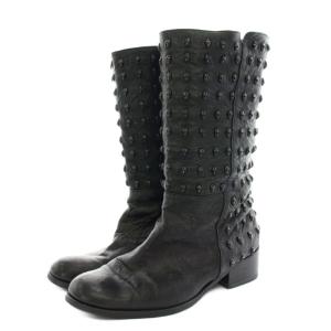 スカルスタッズレザーブーツ ショートブール レザー ビブラムソール 8 黒 ブラック /YT