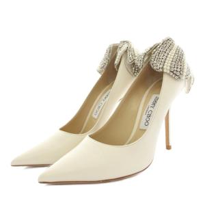 ラブ100 LOVE100 パンプス ポインテッドトゥ ピンヒール レザー リボン ラインストーン 37