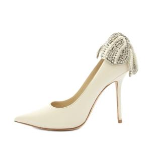 JIMMY CHOO ラブ100 LOVE100 パンプス ポインテッドトゥ ピンヒール レザー リボン ラインストーン 37