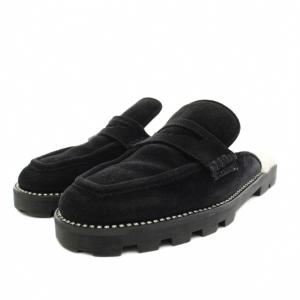 RONNIE FLAT TAN ミュール ボア ラインストーン 38 ブラック