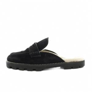 JIMMY CHOO RONNIE FLAT TAN ミュール ボア ラインストーン 38 ブラック