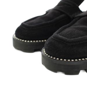 JIMMY CHOO RONNIE FLAT TAN ミュール ボア ラインストーン 38 ブラック