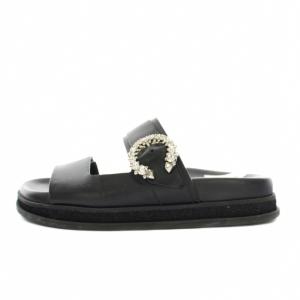 JIMMY CHOO MARGA FLAT サンダル クリスタル 38 ブラック