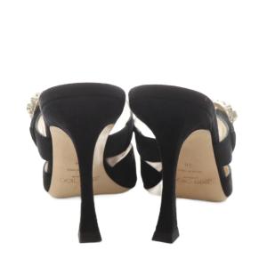 JIMMY CHOO MARTA90 ミュール ビジュー スエード 38 ブラック