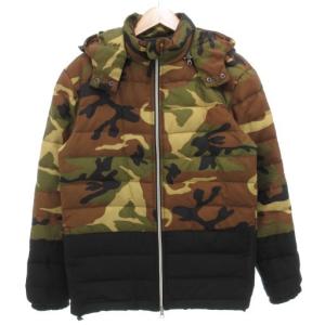ダウンジャケット ジップアップ M 茶 ブラウン 黒 ブラック カモフラ 迷彩柄 フード付き /GV