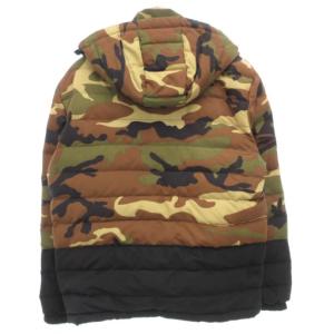 HYDROGEN ダウンジャケット ジップアップ M 茶 ブラウン 黒 ブラック カモフラ 迷彩柄 フード付き /GV