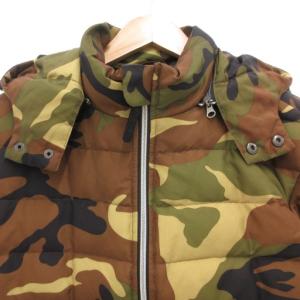 HYDROGEN ダウンジャケット ジップアップ M 茶 ブラウン 黒 ブラック カモフラ 迷彩柄 フード付き /GV