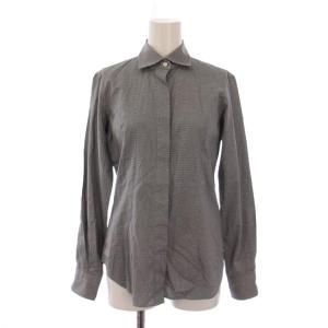 シャツ ブラウス 長袖 千鳥格子 9 黒 白 /BM