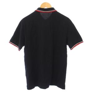PRADA ポロシャツ 半袖 レギュラーカラー ハーフボタン ラバーロゴ コットンピケ 鹿の子 L 黒 ブラック SJJ887